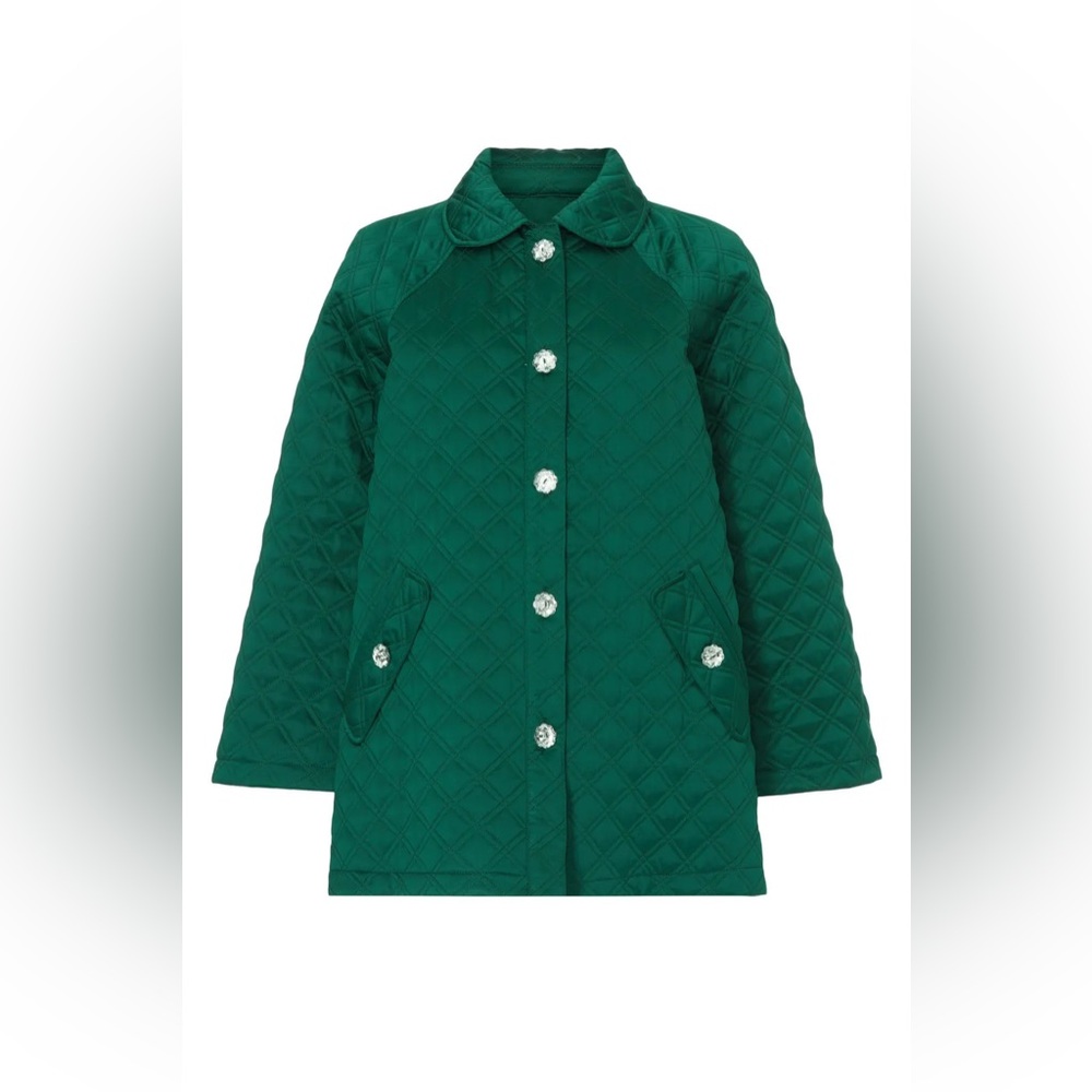 Hill House The Quilt Coat - Dark Green Satin - Size: Small